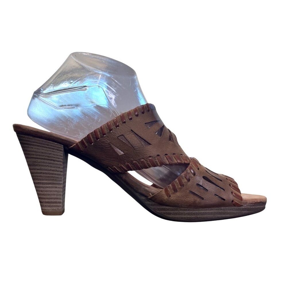 Pikolinos Sandals Brown Leather Wooden Stacked High Heels Womens Size 40 / 9-9.5 - Picture 4 of 9